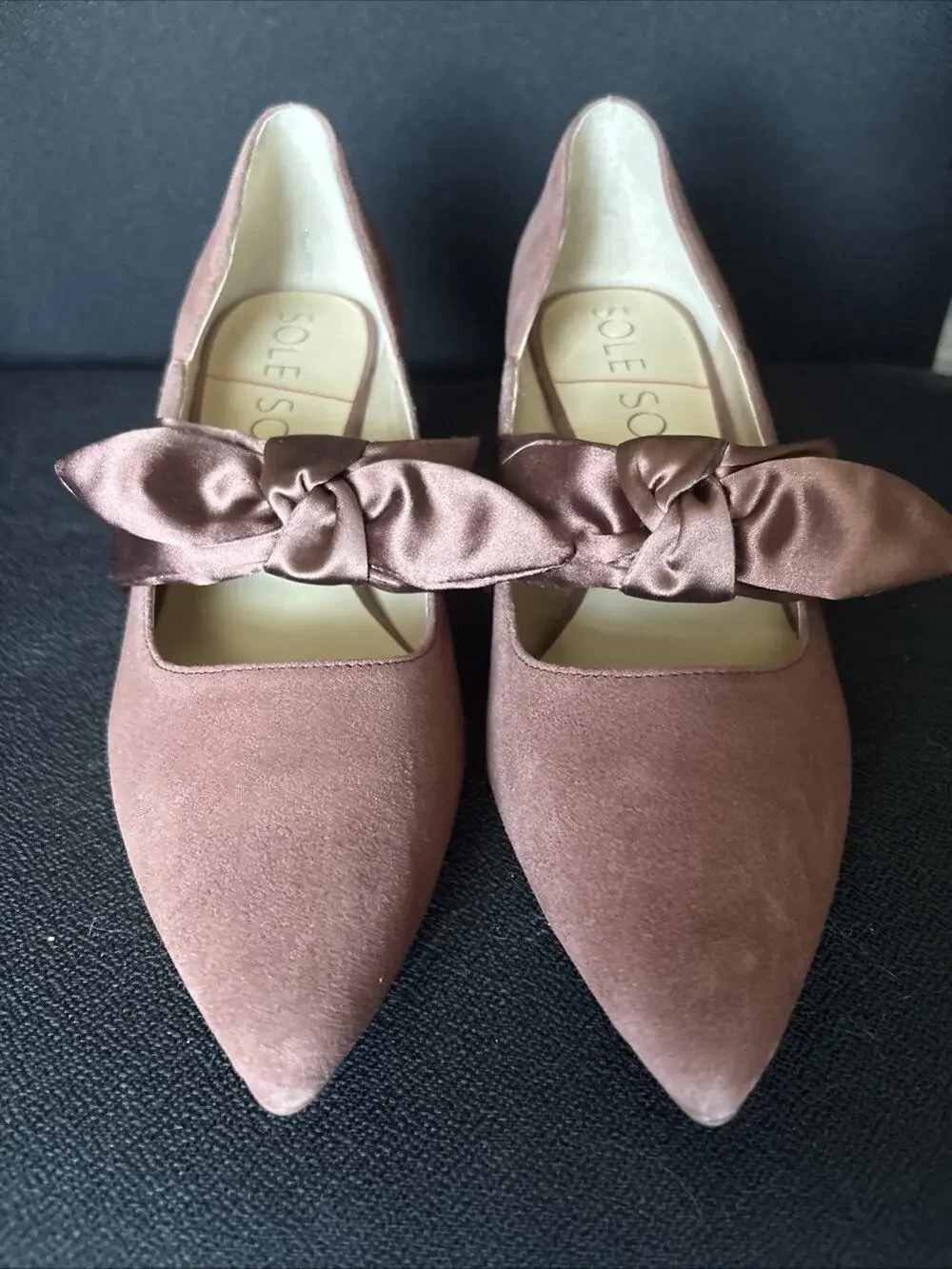 Sole Society Women's Leather Bow Kitten Heels Dusty Pink Size 7.5